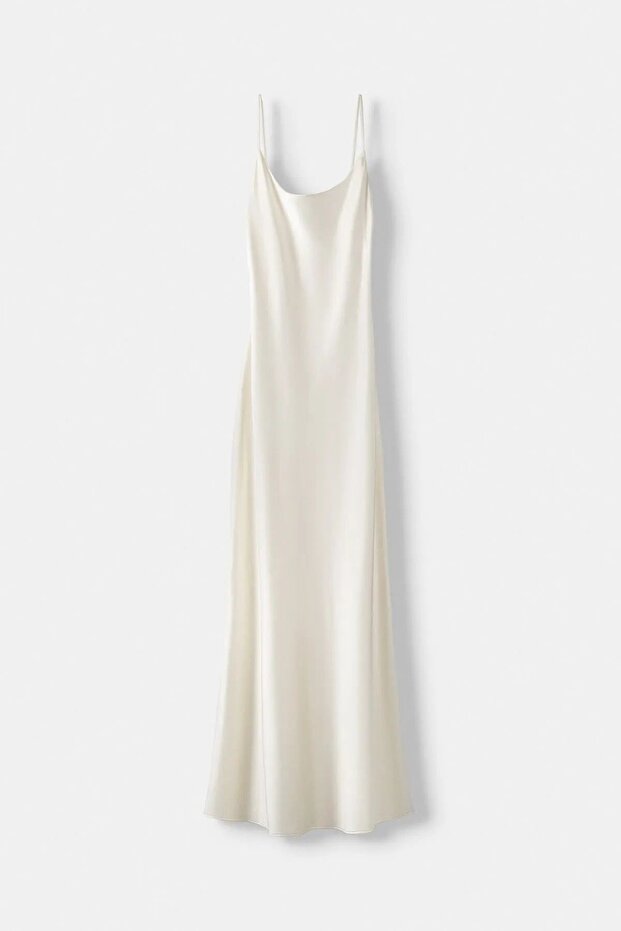 Saten midi elbise - 3