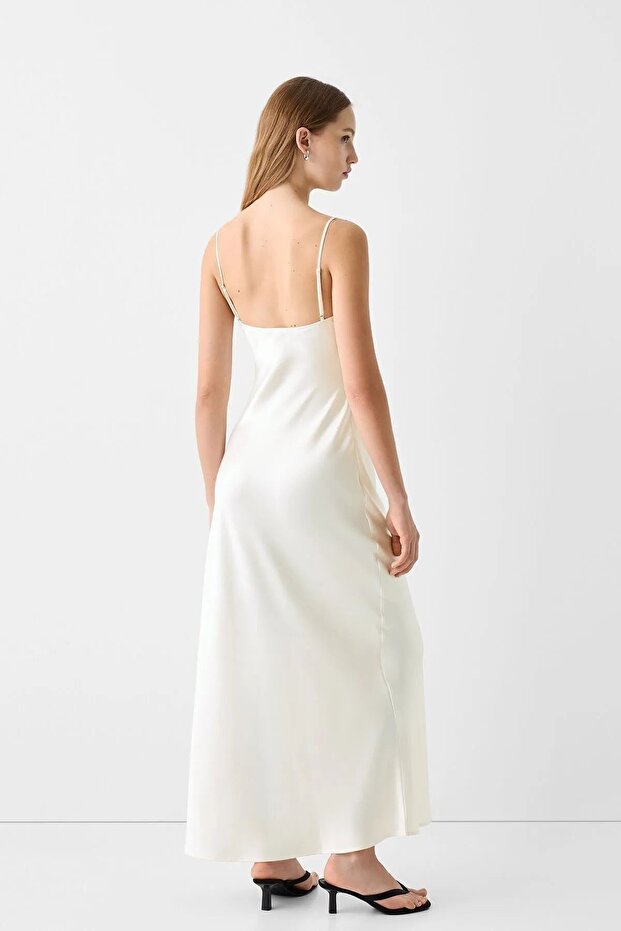 Saten midi elbise - 4