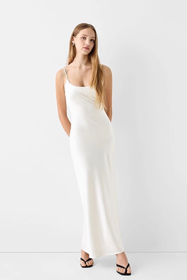 Saten midi elbise - 2