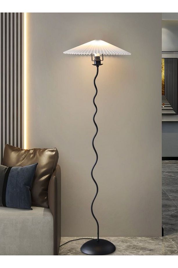Modern Tasarım Zigzag Umbrella Ayaklı Lambader Krem Abajur Umbrella Abajur Lambader Siyah - 5