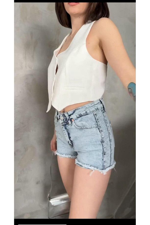 Jenny Denim Kot Şort Taş Nakış Detaylı - 5