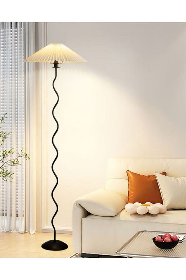 Modern Tasarım Zigzag Umbrella Ayaklı Lambader Krem Abajur Umbrella Abajur Lambader Siyah - 2