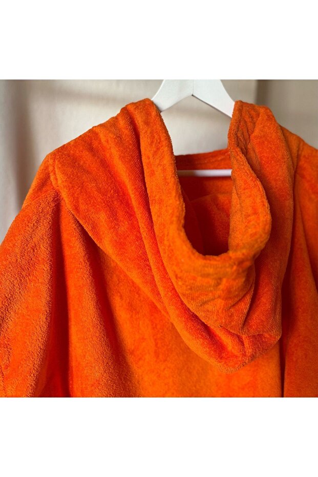 Turuncu Cepli Kapşonlu Havlu Panço - 4