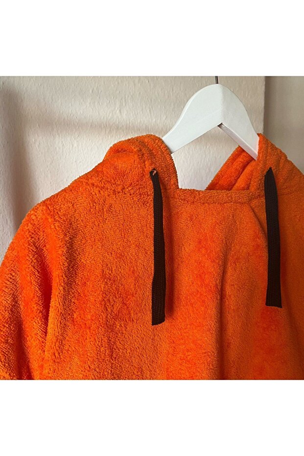 Turuncu Cepli Kapşonlu Havlu Panço - 3