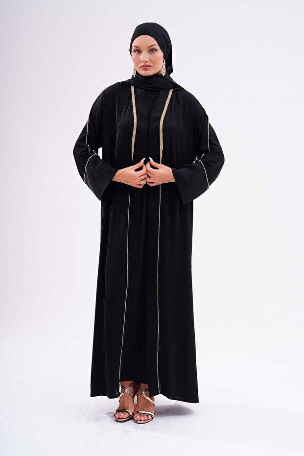 Fabric Dubai Silk Luxury Abaya Gold Double Swaroski Quality Hijab Outerwear for Special Occasions