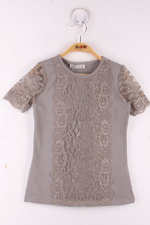 Girl's School T-shirt with Lace Front and Sleeves