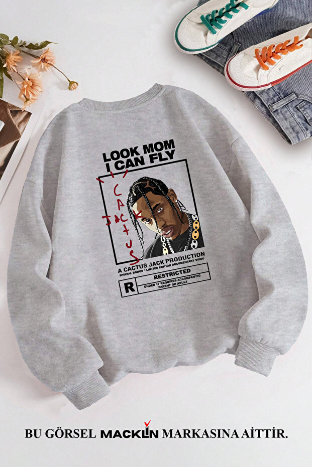سويت شيرت مطبوع برقبة دائرية للرجال من Travis Scott Cactus Jack بتصميم مخصص للجنسين