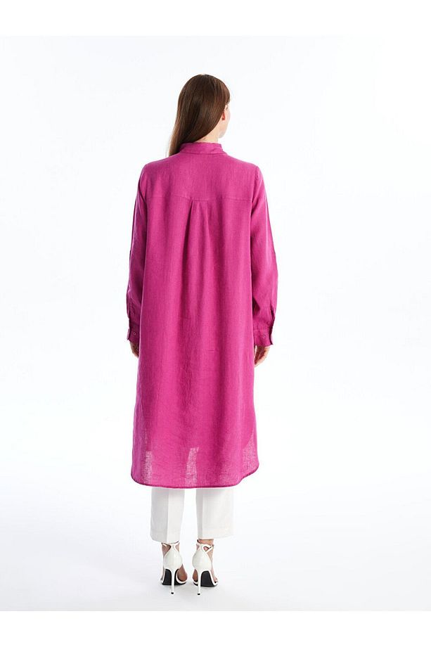 LCW Düz Oversize Keten Kadın Gömlek Tunik - 4