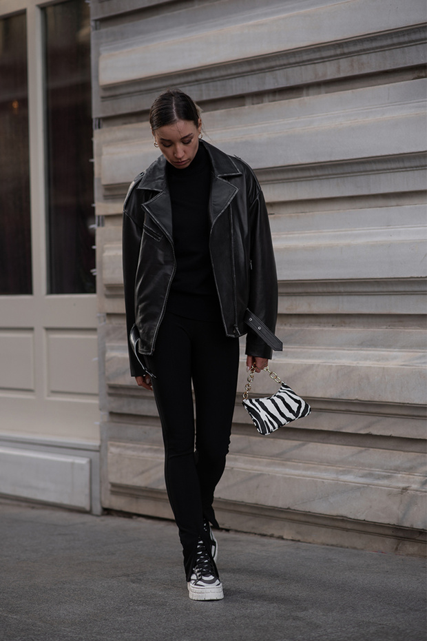 WM031 Kadın Oversize Biker Deri Mont - 3