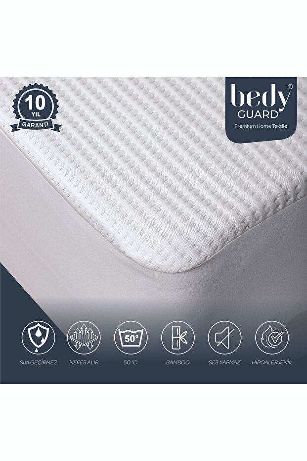 BEDY GUARD Premium Bamboo %100 Bambu Üst Kumaşlı Yatak Alezi Ultra Sessiz Sıvı Geçirmez Yatak Koruyucu Alez