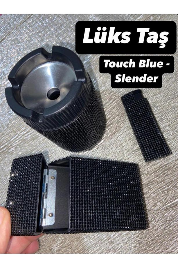 Taşlı Kutu Sigara Kutusu, Çakmak Ve Küllük Takımı [ Slender ]touch Blue - 1