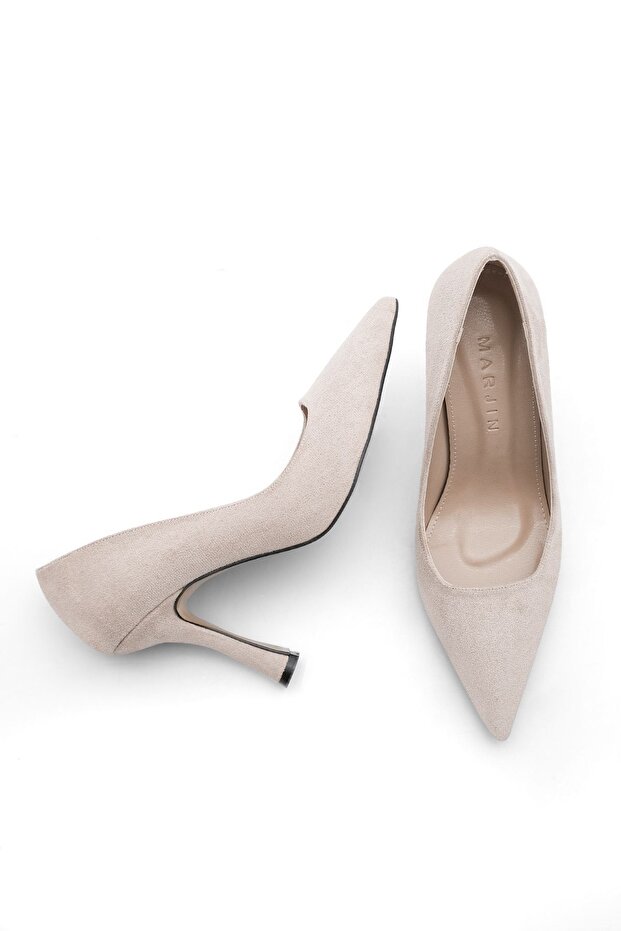 Damen Stilettos mit spitzer Spitze und Absatz Refisa Beige Wildleder - 7