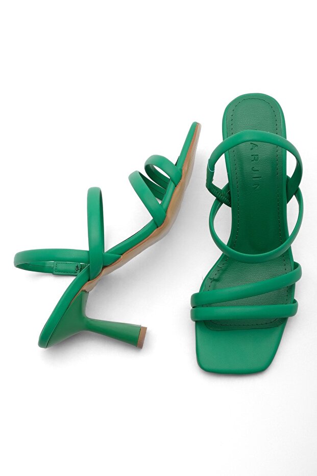 Buty damskie na obcasie Blunt Toe Scarf Sandały na obcasie Lonke Green - 7