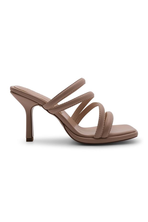 Damen-Slipper mit Absatz, stumpfe Zehenpartie, Kelchabsatz, Anas Beige - 6