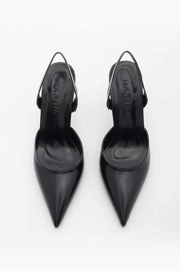 Damen-Schal mit spitzer Zehenpartie und offenem Rücken, klassische Schuhe mit Absatz, Mizay Schwarz - 5