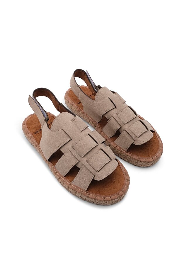 Damen Alltagssandalen Strohsohle Klettverschluss Kunle Beige - 6