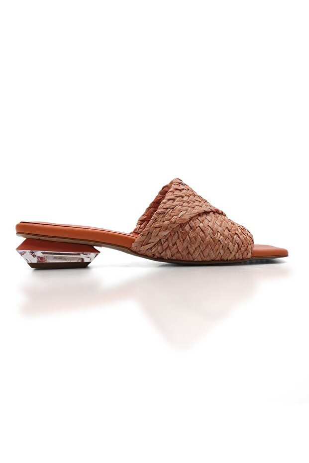 Transparente Damen-Slipper mit Absatz aus Strohstrick Tarus orange - 2