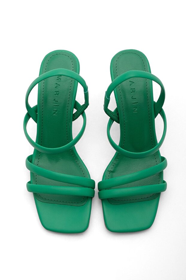 Buty damskie na obcasie Blunt Toe Scarf Sandały na obcasie Lonke Green - 6