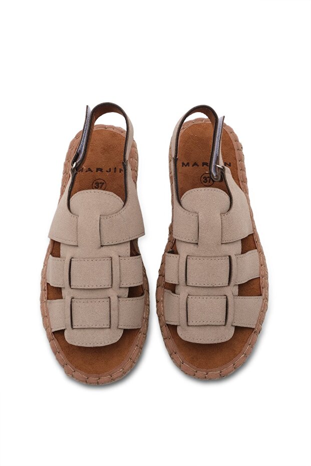 Damen Alltagssandalen Strohsohle Klettverschluss Kunle Beige - 7