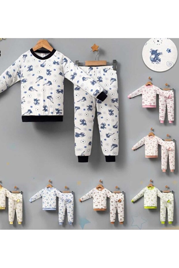 Elefant Printed - Blue Boy's Seasonal Pajama Set, Long Sleeve