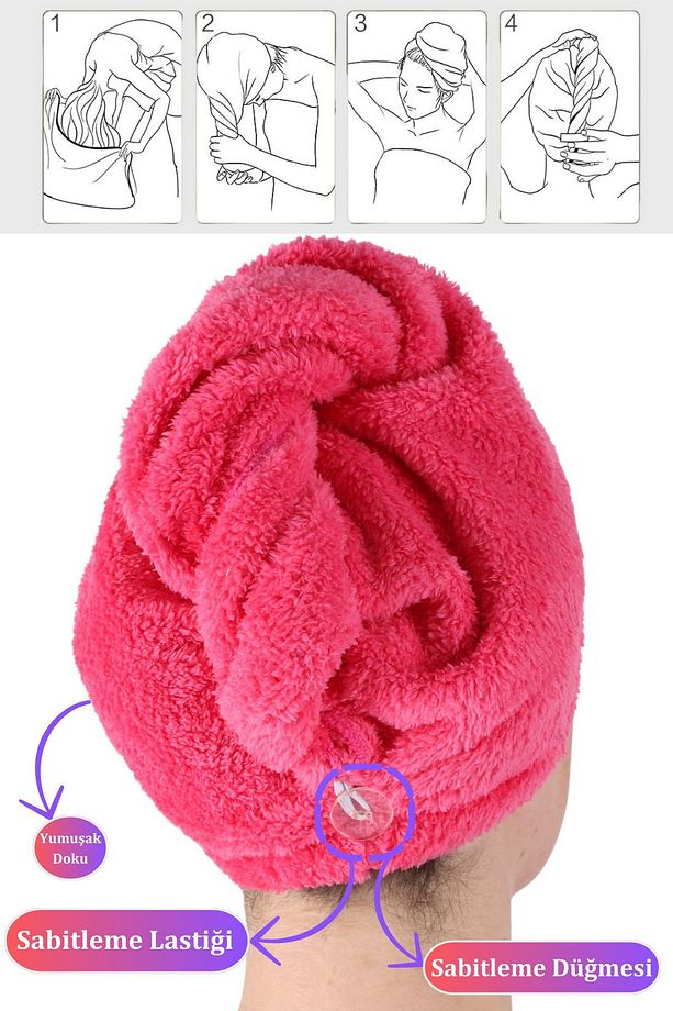 Lüks Soft Saç Kurutma Bonesi Fuşya - 2