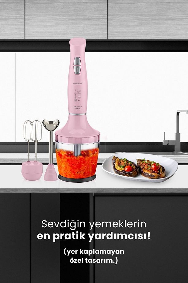 Yasemin 1000 Watt Sessiz Hız Ayarlı 3 In 1 Doğrama Karıştırma Blender Seti Pembe - 7