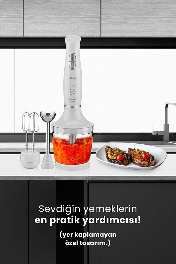 Yasemin 1000 Watt Sessiz Hız Ayarlı 3 In 1 Doğrama Karıştırma Blender Seti Beyaz - 7