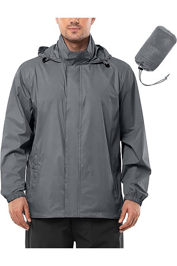 Ghassy Co. Men's Pro Lightweight Hooded Easy Pack Windbreaker Raincoat with Hidden Inner Lining at Collar