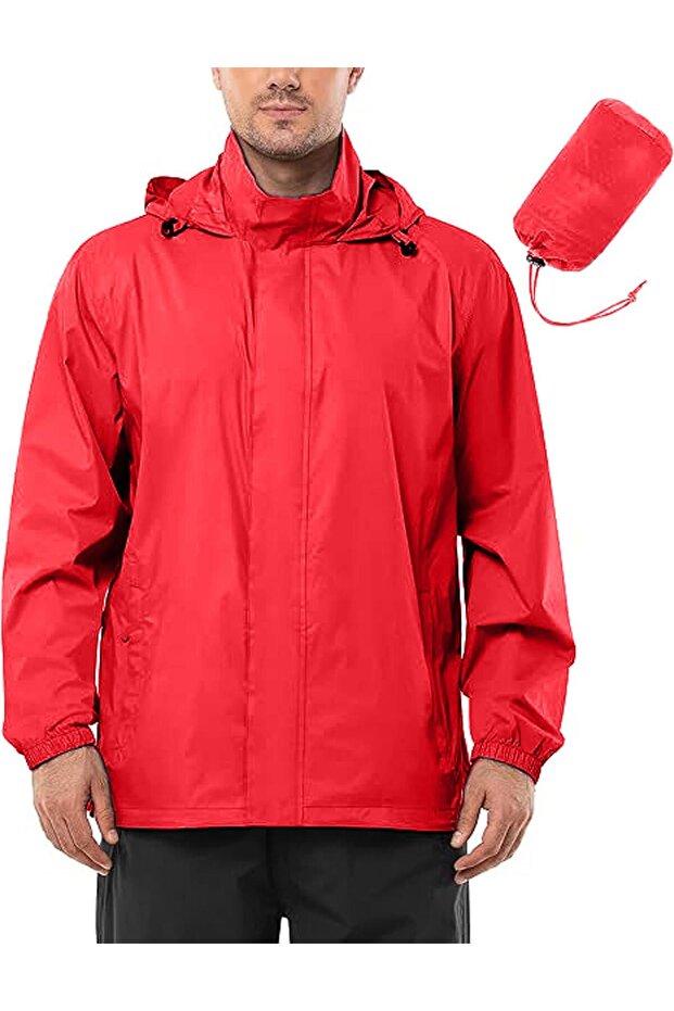 Ghassy Co. Men's Pro Lightweight Hooded Easy Pack Windbreaker Raincoat with Hidden Inner Lining at Collar