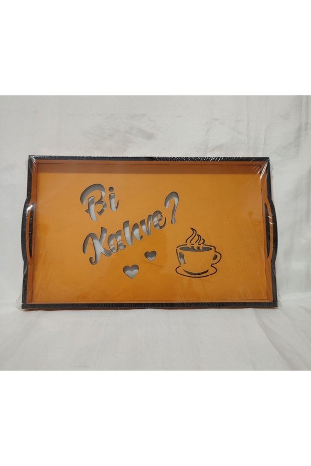 Wooden Tray Bi Coffee Written Yellow, Orange, Blue, Pink Color Options