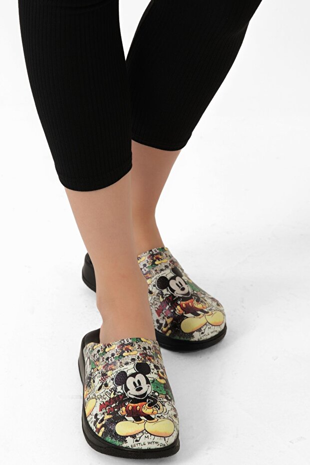 Women's Mickey Mouse Collared Patterned Orthopedic Sabo Doctor Nurse Cook Hospital Slippers