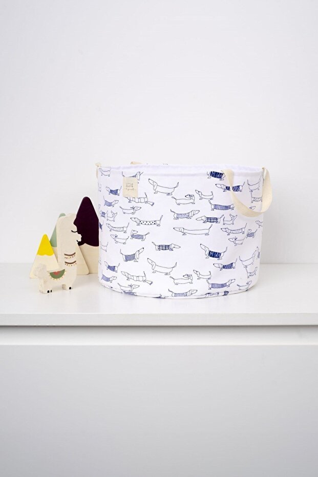 Organic Cotton Large Size Toy Basket with Handle Paw 25x35 cm