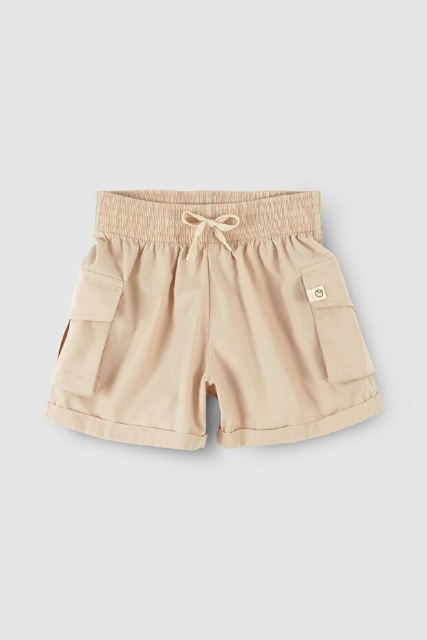 Kids' Cargo Pocketed Shorts, Beige, Organic Cotton