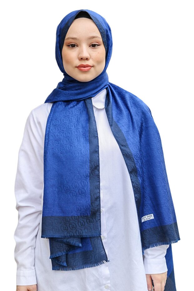 Monogram Şal - Saks/lacivert - 2