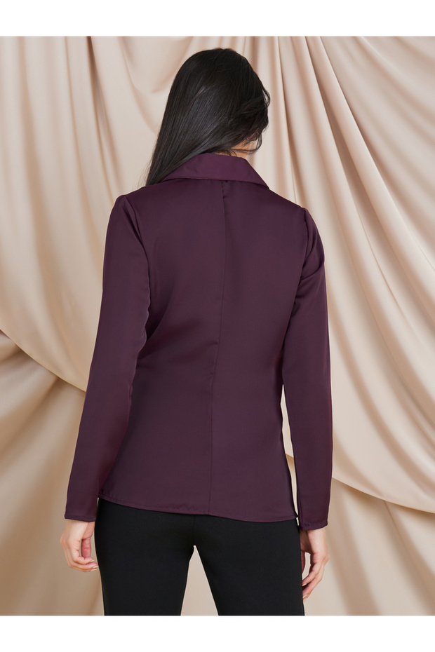 فتحة علوية ملفوفة بطية صدر مع زر أمامي - 4