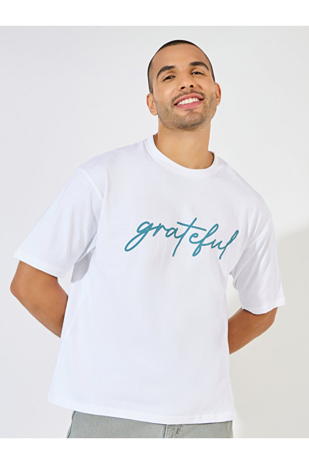 Oversized Grateful Text Print T-Shirt