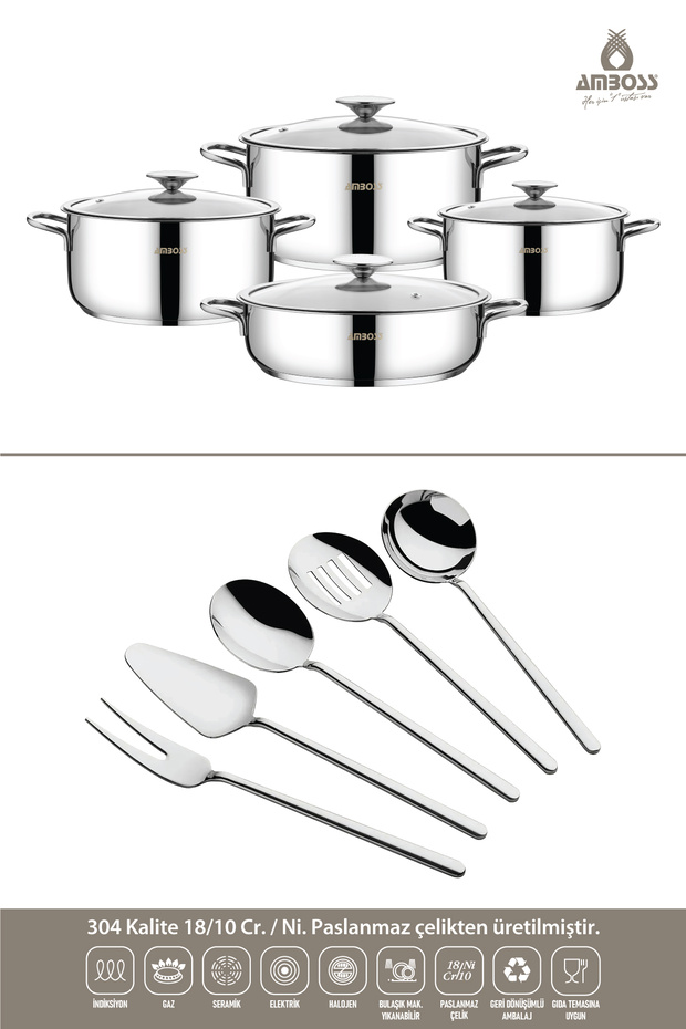 White 13 Parça Cool Çelik Tencere - Servis Seti - 1