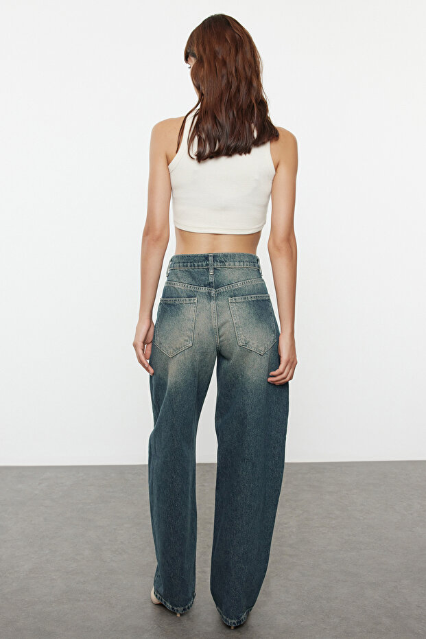 More Sustainable Koyu Mavi Normal Bel Loose Baggy %100 Pamuk Non-Stretch Jeans TWOAW25JE00140 - 9