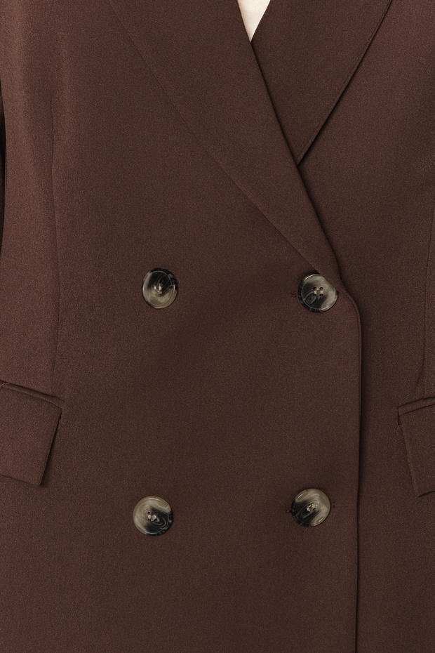 Koyu Kahverengi Astarlı Kruvaze Kapama Dokuma Blazer Ceket TWOAW21CE0145 - 6