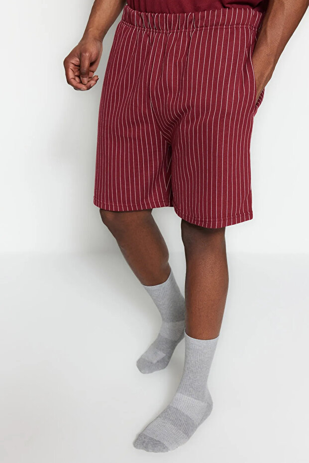 Büyük Beden Bordo Regular Fit Rahat Baskılı Şortlu Pijama Takımı TMNSS23PT00014 - 6
