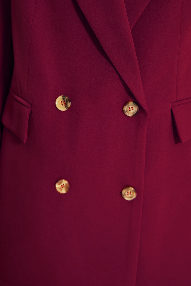 Bordo Oversize Astarlı Düğmeli Dokuma Blazer Ceket TWOAW22CE0167 - 3
