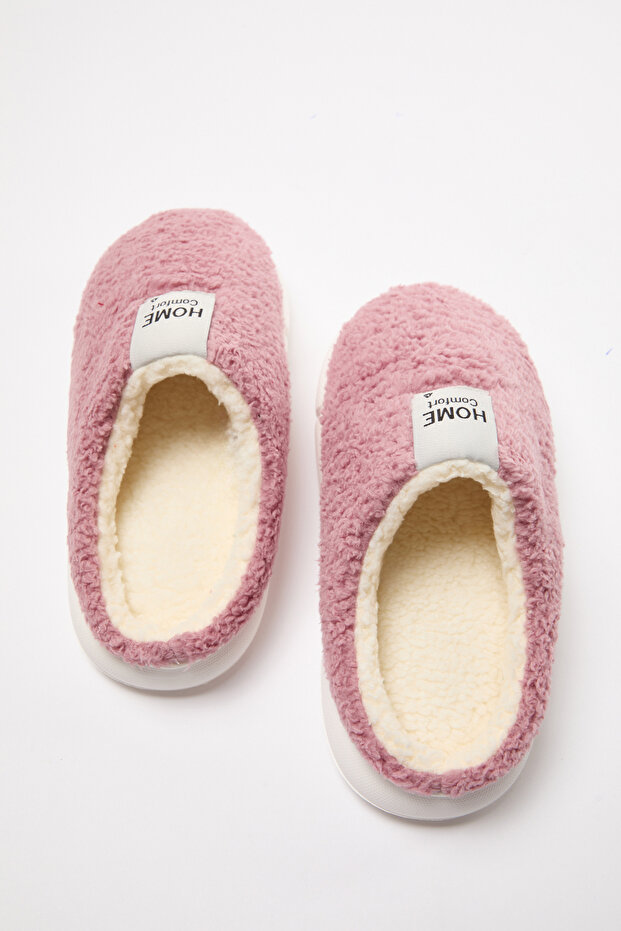Dusty Rose Pluszowe Tkane Etykiety Szczegółowo Damskie Kapcie Domowe TAKAW25ER00012 - 3