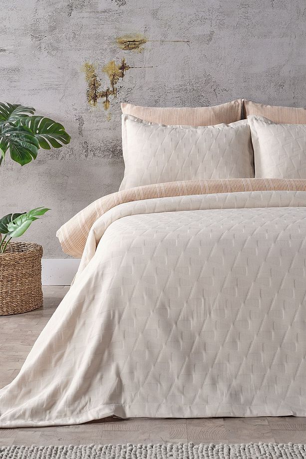 Arya Çift King Size Yatak Örtüsü - Krem - 6