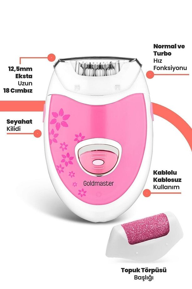 Linda Şarjlı 2 in 1  Epilatör ve Topuk Törpüsü Seti Epilasyon Cihazı Pembe GM7159P - 4