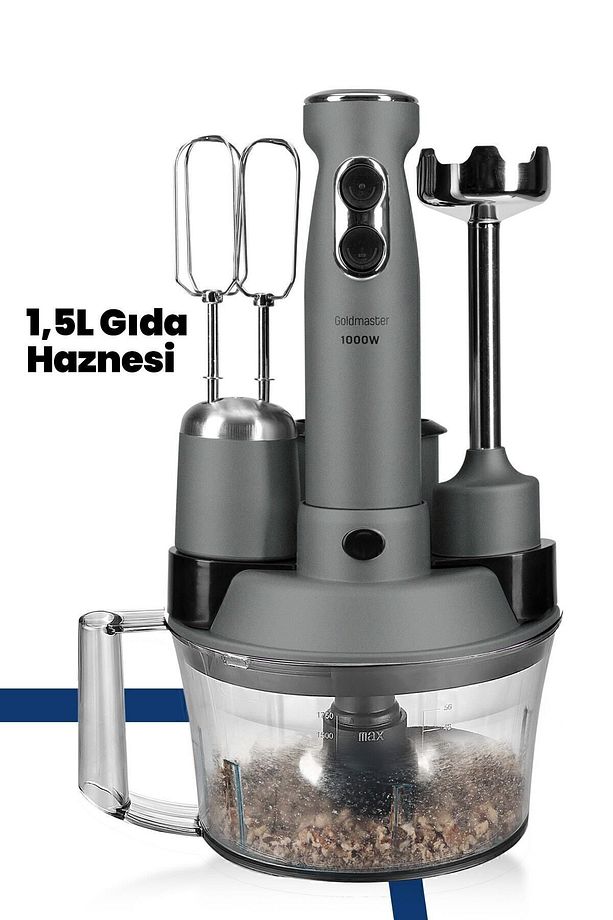 Elenamax Antrasit 1000 Watt Hız Ayarlı %100 Bakır Motor 5 In 1 Mutfak Robotu Multi Blender Seti - 3