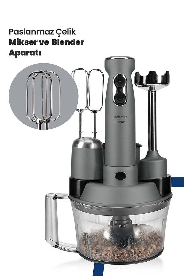 Elenamax Antrasit 1000 Watt Hız Ayarlı %100 Bakır Motor 5 In 1 Mutfak Robotu Multi Blender Seti - 4