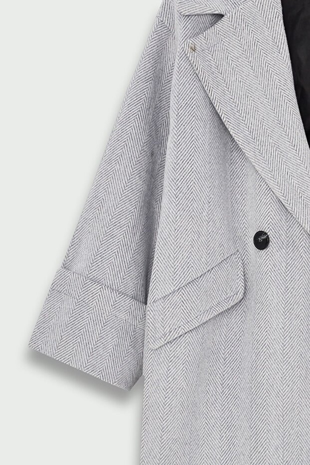 Herringbone patterned double-breasted wool coat - 5