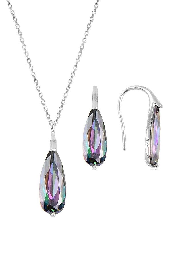 Gümüş Rodyumlu Mistik Taşlı Damla Kolye Ve Küpe Ikili Gümüş Set Sgtl10599mıstık - 1