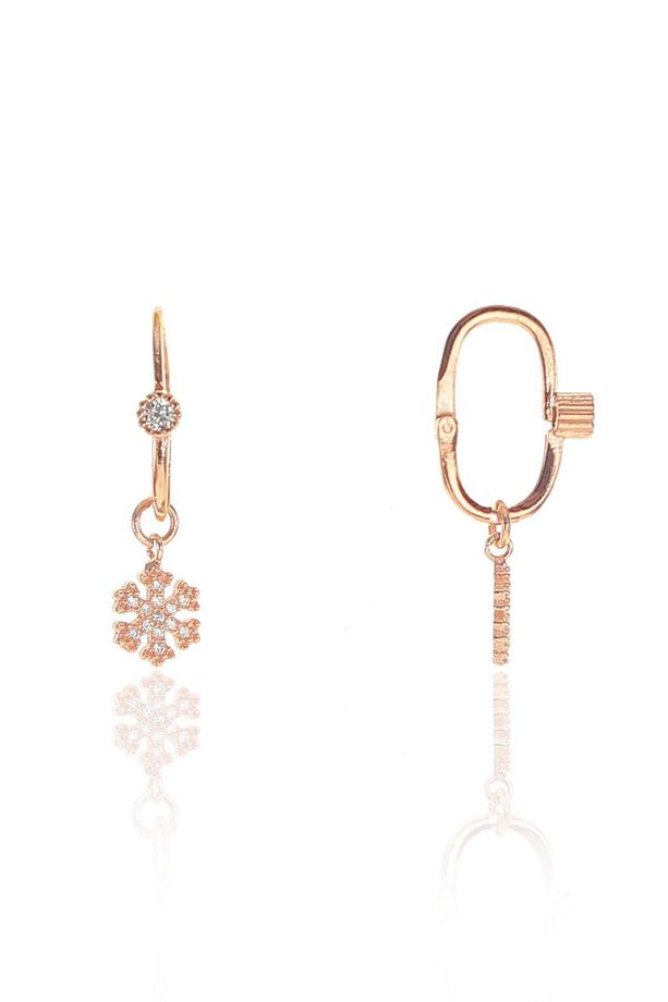 Gümüş Rose Zirkon Taşlı Kar Tanesi Göçmen Küpe Sgtl8947 - 2