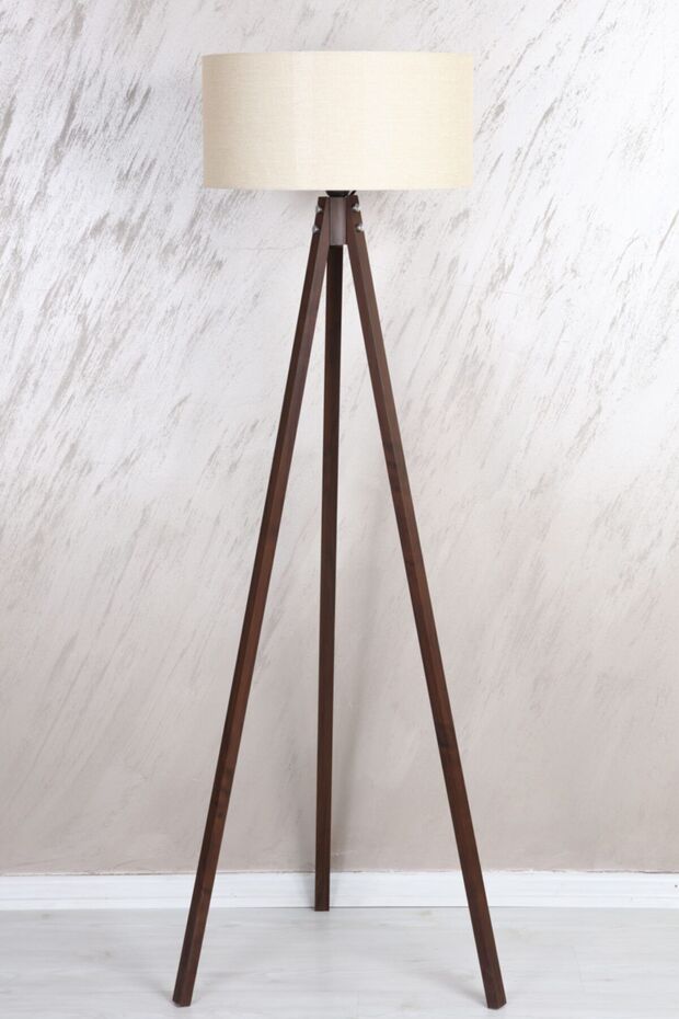 - Krem Rengi Ahşap Ayaklı Lambader - 3